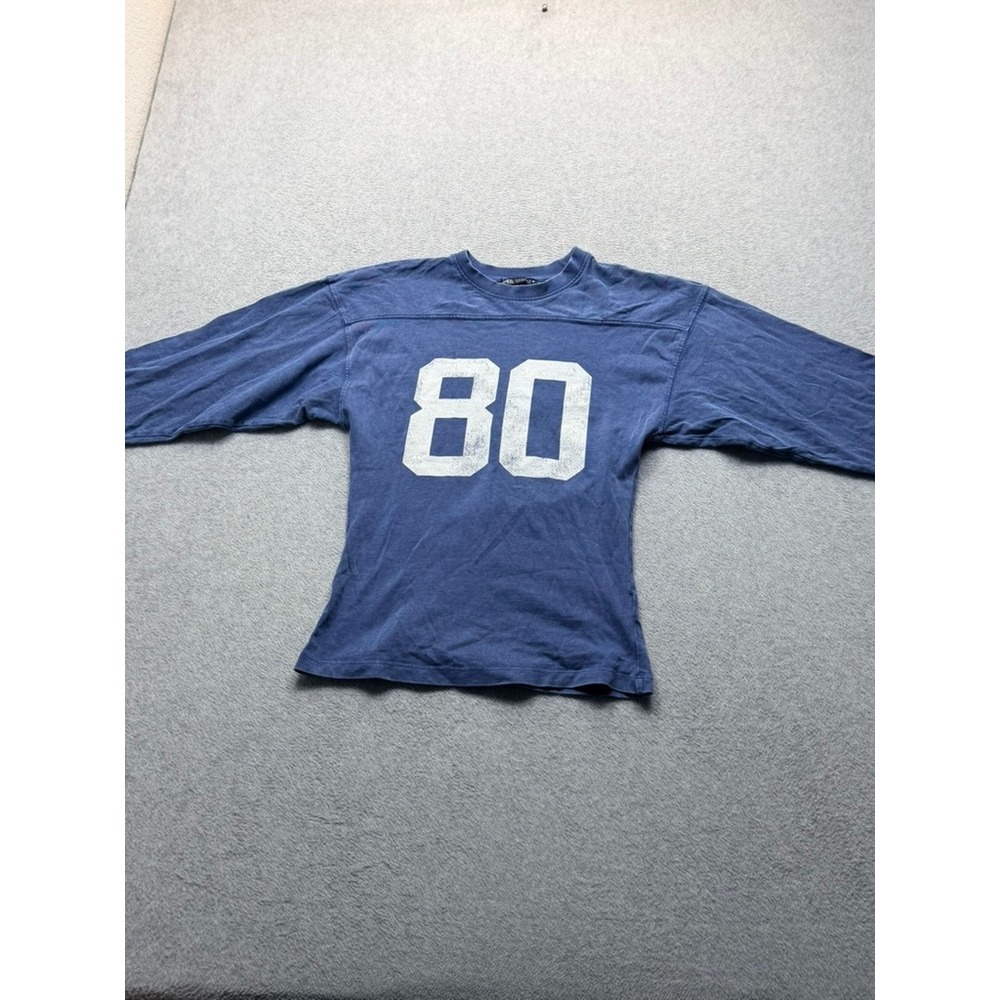 Zara Womens Blue Graphic 80 Varsity Long Sleeve T-Shirt Size M Crew Neck